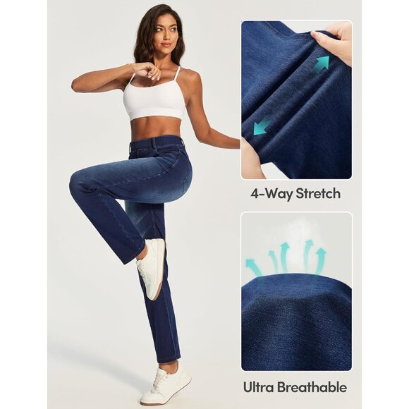 Women’s Straight Leg Jeans Denim High Waisted Stretch & Tummy Control - Picture 3 of 5